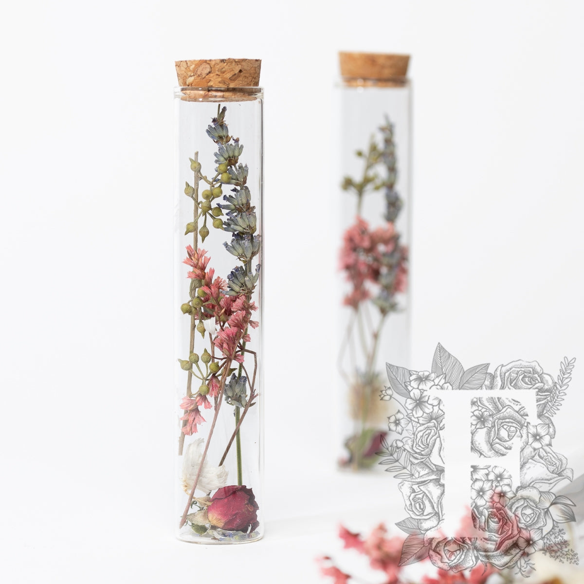 Dried flower - glass vial with cork - Medium