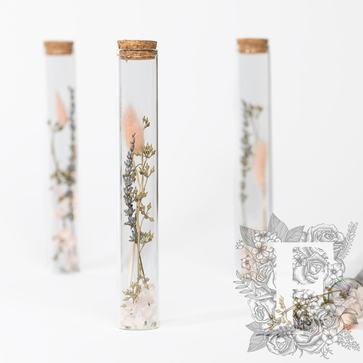 Dried flower - glass vial with cork - Large